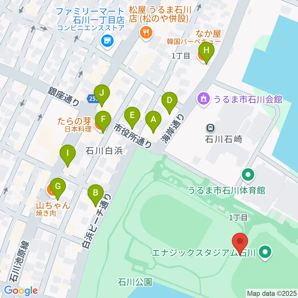 エナジックスタジアム石川周辺のファミレス・ファーストフード一覧地図