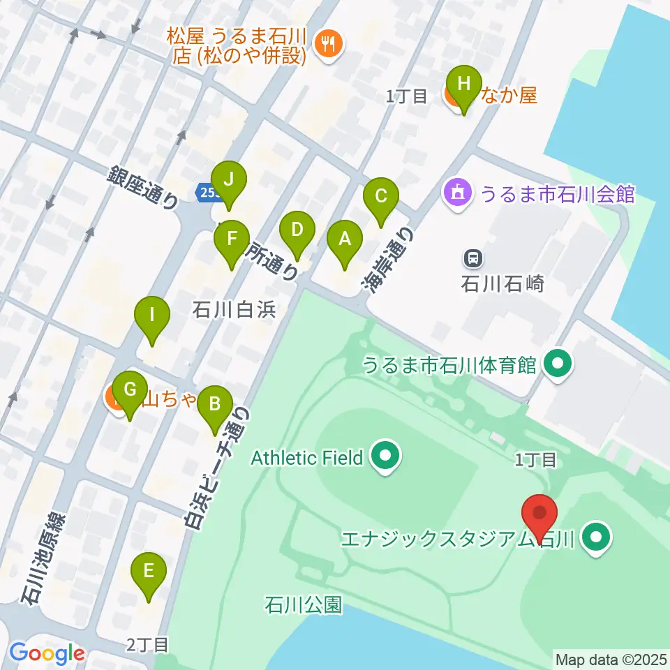 エナジックスタジアム石川周辺のファミレス・ファーストフード一覧地図