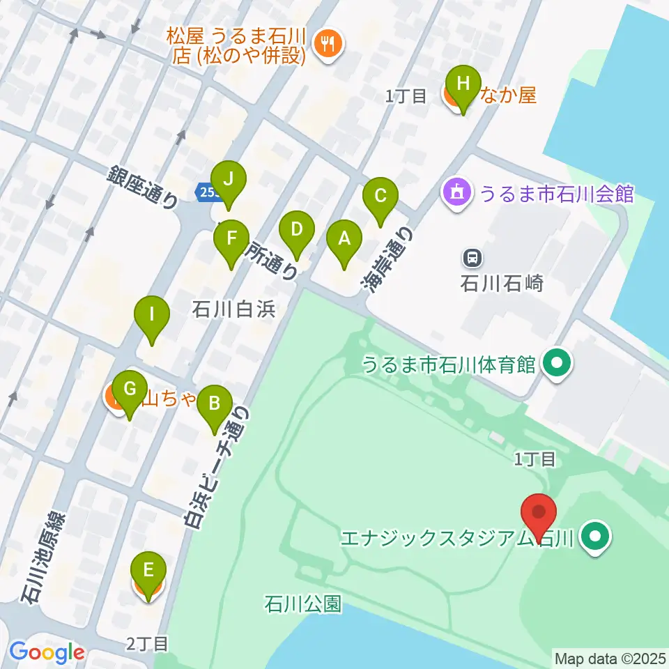 エナジックスタジアム石川周辺のファミレス・ファーストフード一覧地図