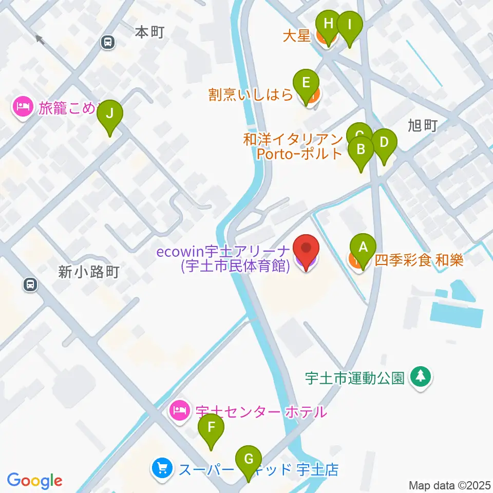 ecowin宇土アリーナ周辺のファミレス・ファーストフード一覧地図