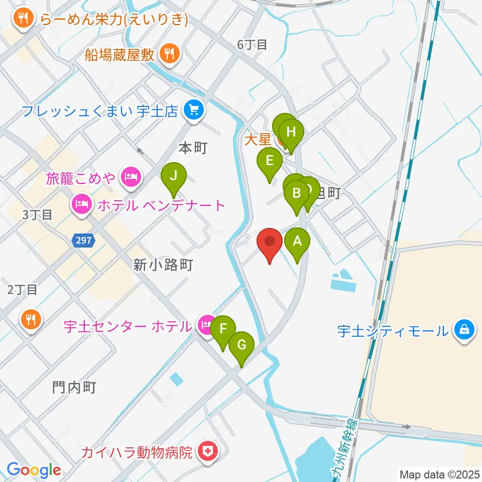 ecowin宇土アリーナ周辺のファミレス・ファーストフード一覧地図