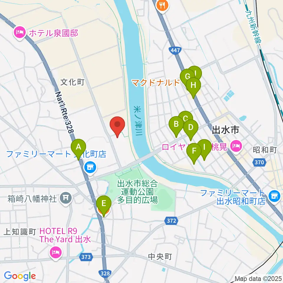 マルマエスポーツセンター出水周辺のファミレス・ファーストフード一覧地図