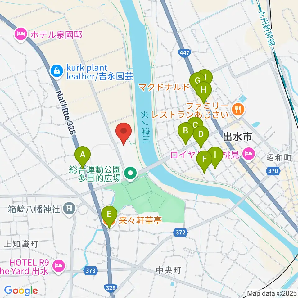 マルマエスポーツセンター出水周辺のファミレス・ファーストフード一覧地図