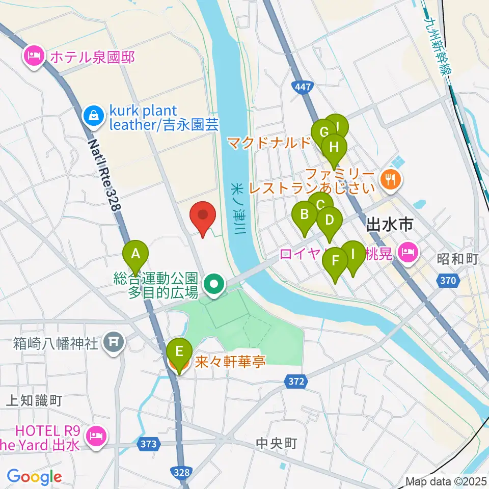 マルマエスポーツセンター出水周辺のファミレス・ファーストフード一覧地図