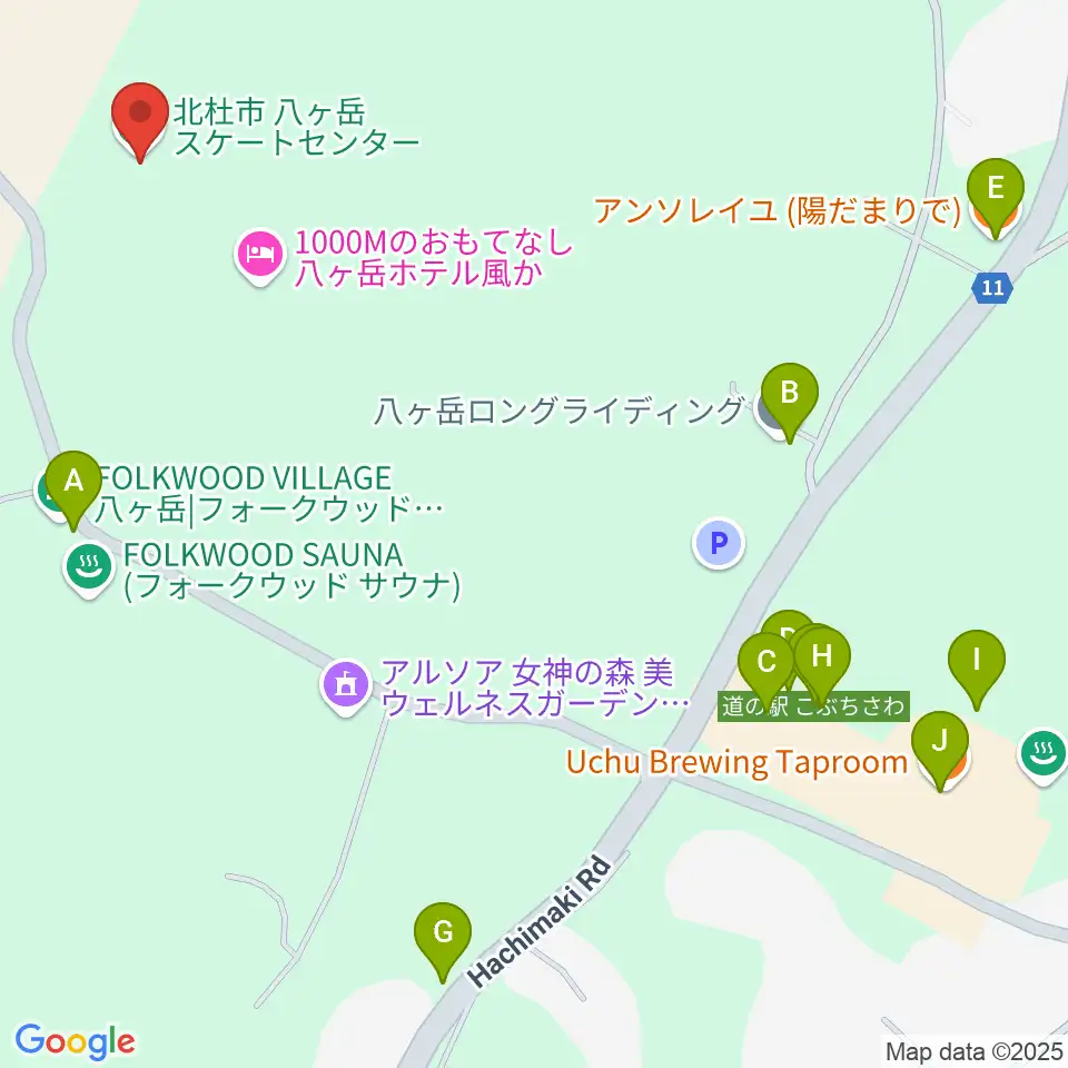 FOLKWOOD SKATE PARK 八ヶ岳周辺のファミレス・ファーストフード一覧地図
