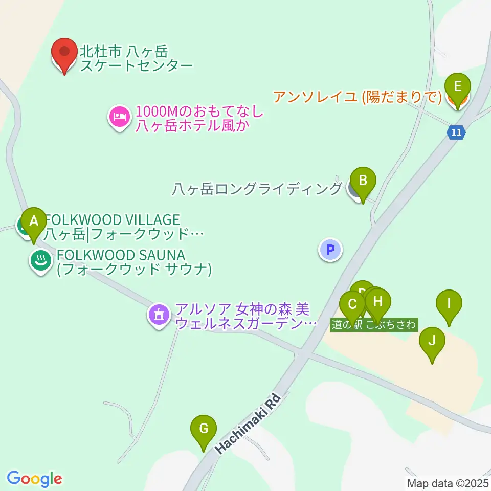 FOLKWOOD SKATE PARK 八ヶ岳周辺のファミレス・ファーストフード一覧地図