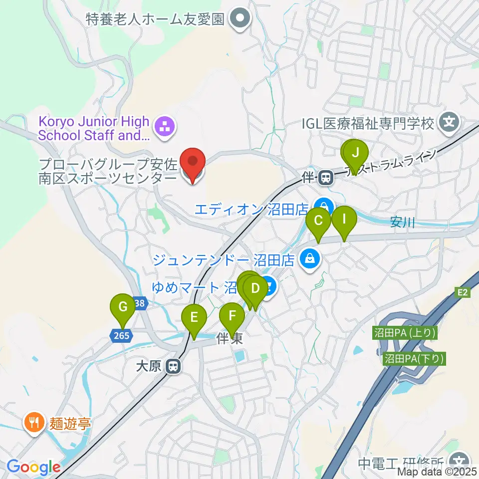プローバグループ安佐南区スポーツセンター周辺のファミレス・ファーストフード一覧地図
