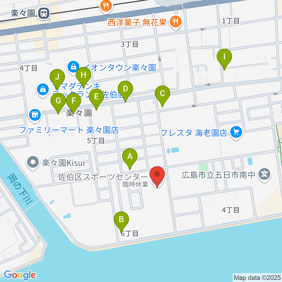 広島市佐伯区スポーツセンター周辺のファミレス・ファーストフード一覧地図