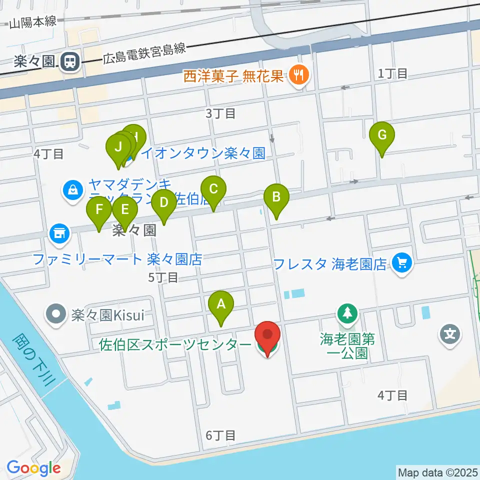 広島市佐伯区スポーツセンター周辺のファミレス・ファーストフード一覧地図