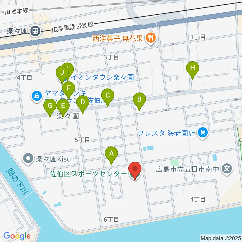 広島市佐伯区スポーツセンター周辺のファミレス・ファーストフード一覧地図
