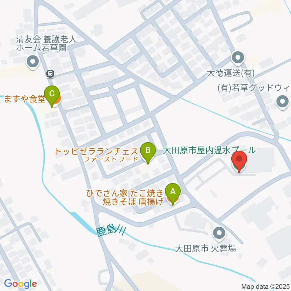 フクシ・エンタープライズ大田原温水プール周辺のファミレス・ファーストフード一覧地図