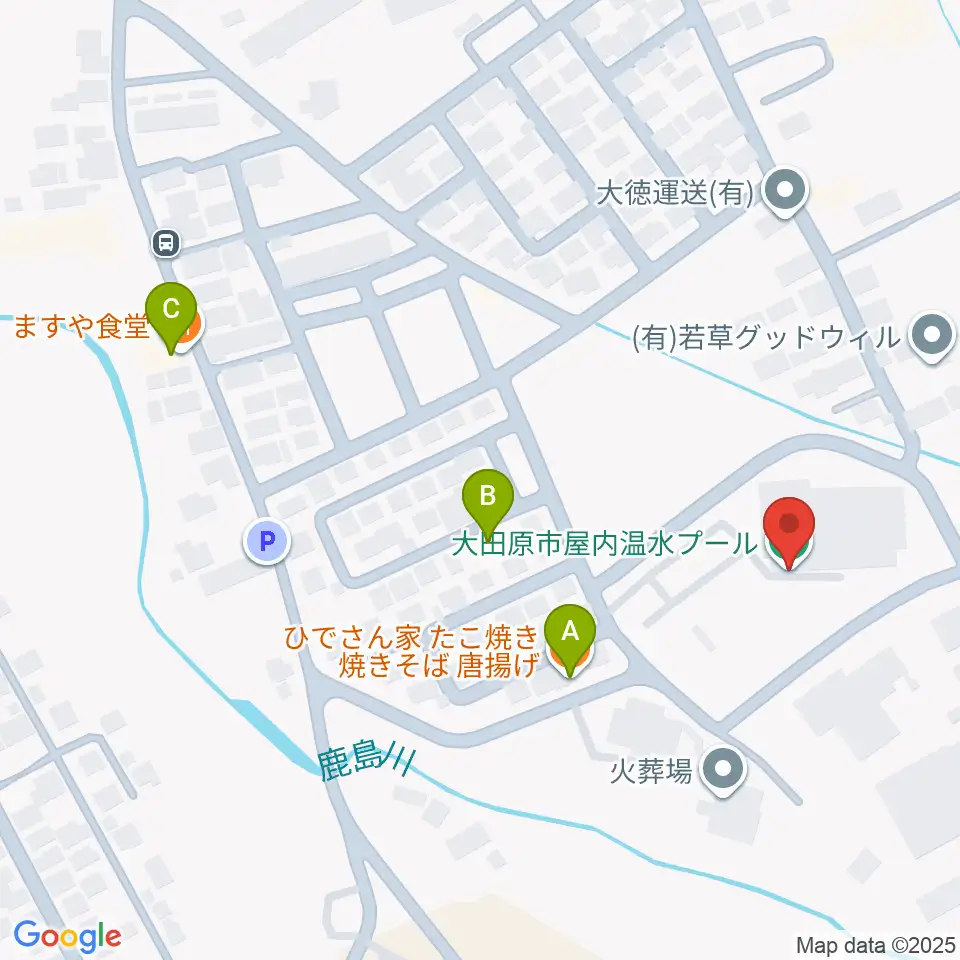 フクシ・エンタープライズ大田原温水プール周辺のファミレス・ファーストフード一覧地図