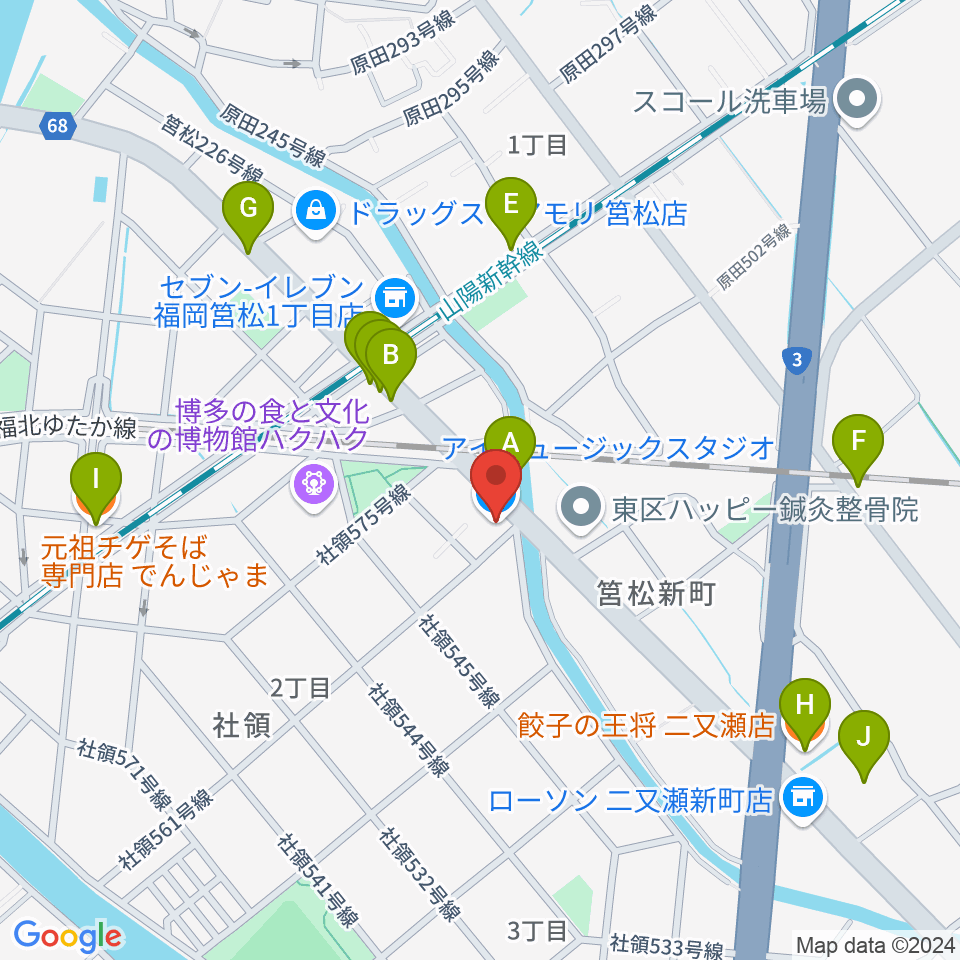 アイミュージックスタジオ周辺のファミレス・ファーストフード一覧地図