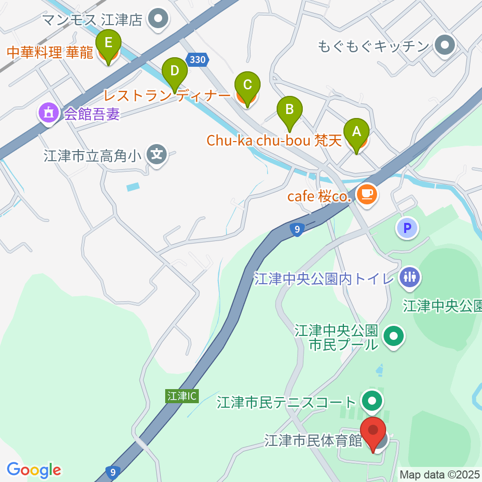 江津市民体育館周辺のファミレス・ファーストフード一覧地図