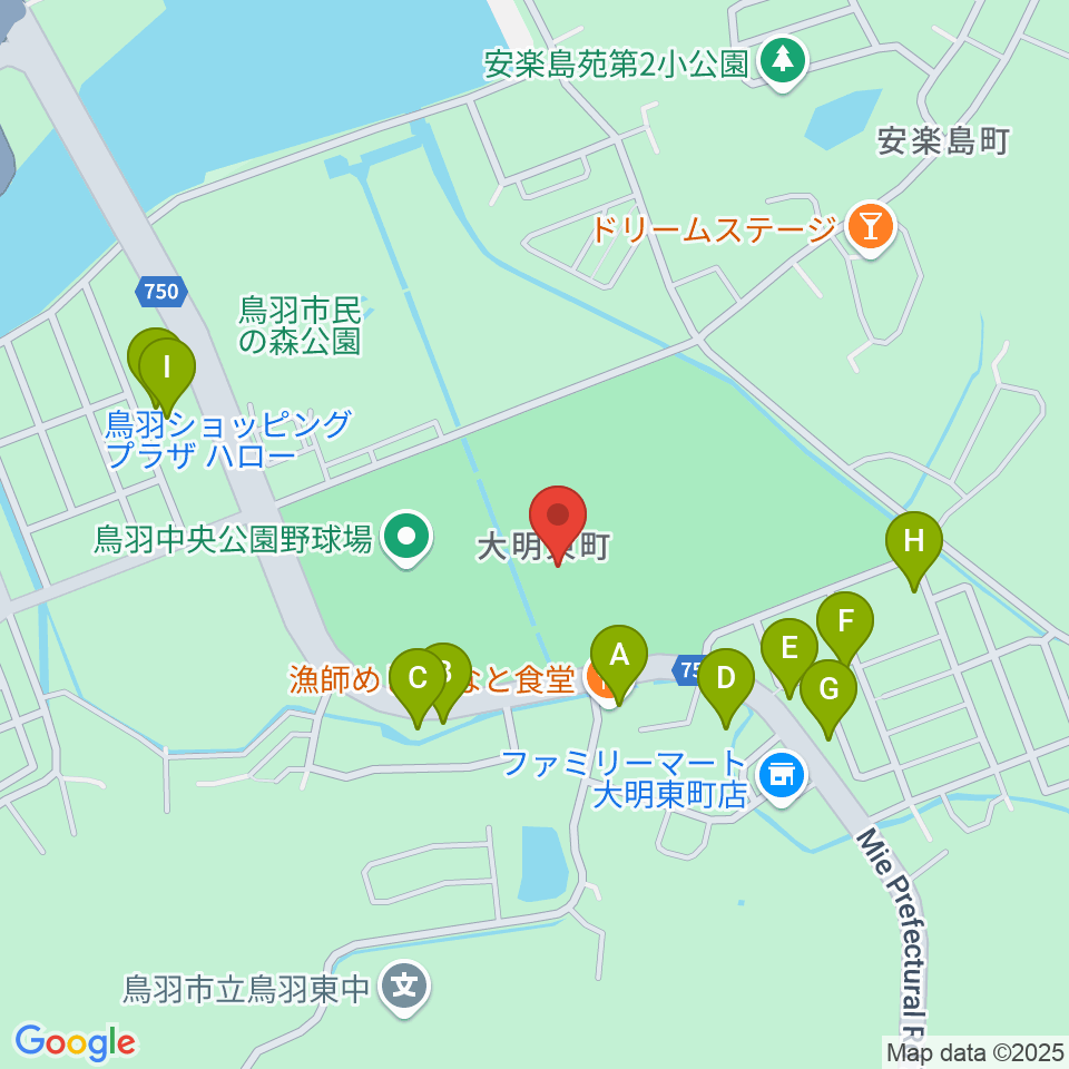 鳥羽市民体育館周辺のファミレス・ファーストフード一覧地図