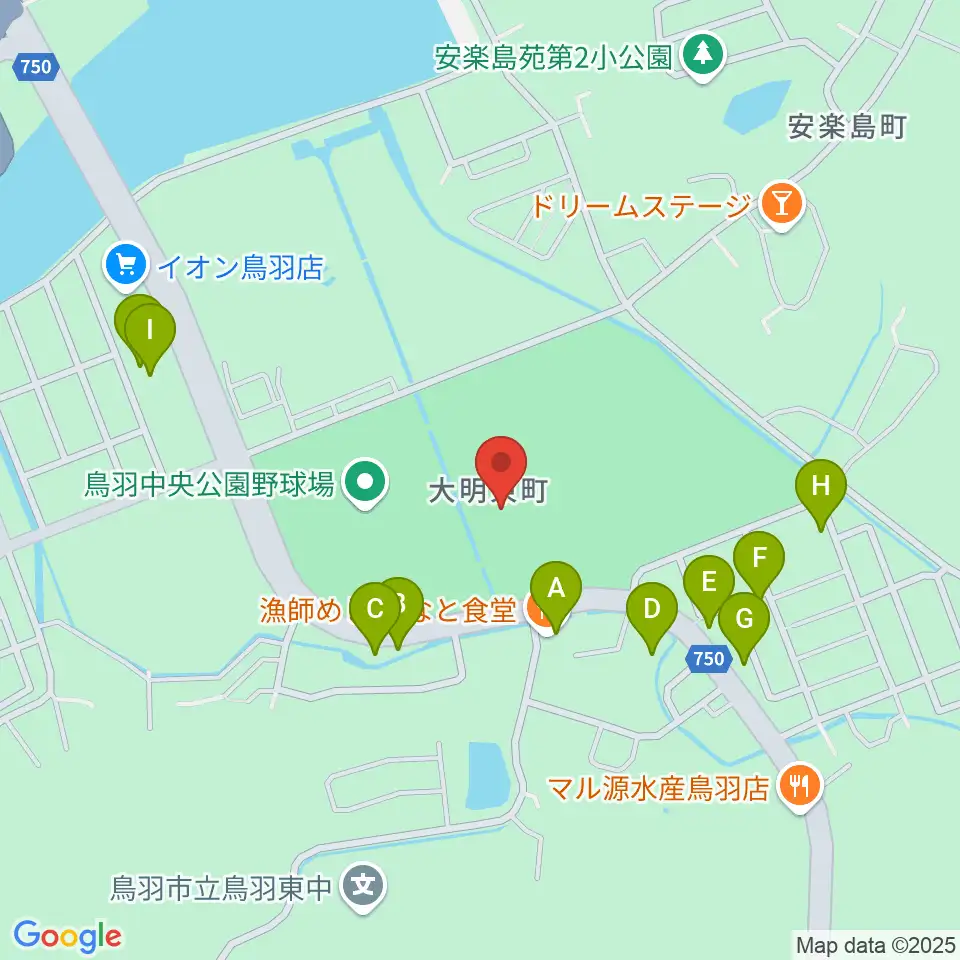鳥羽市民体育館周辺のファミレス・ファーストフード一覧地図