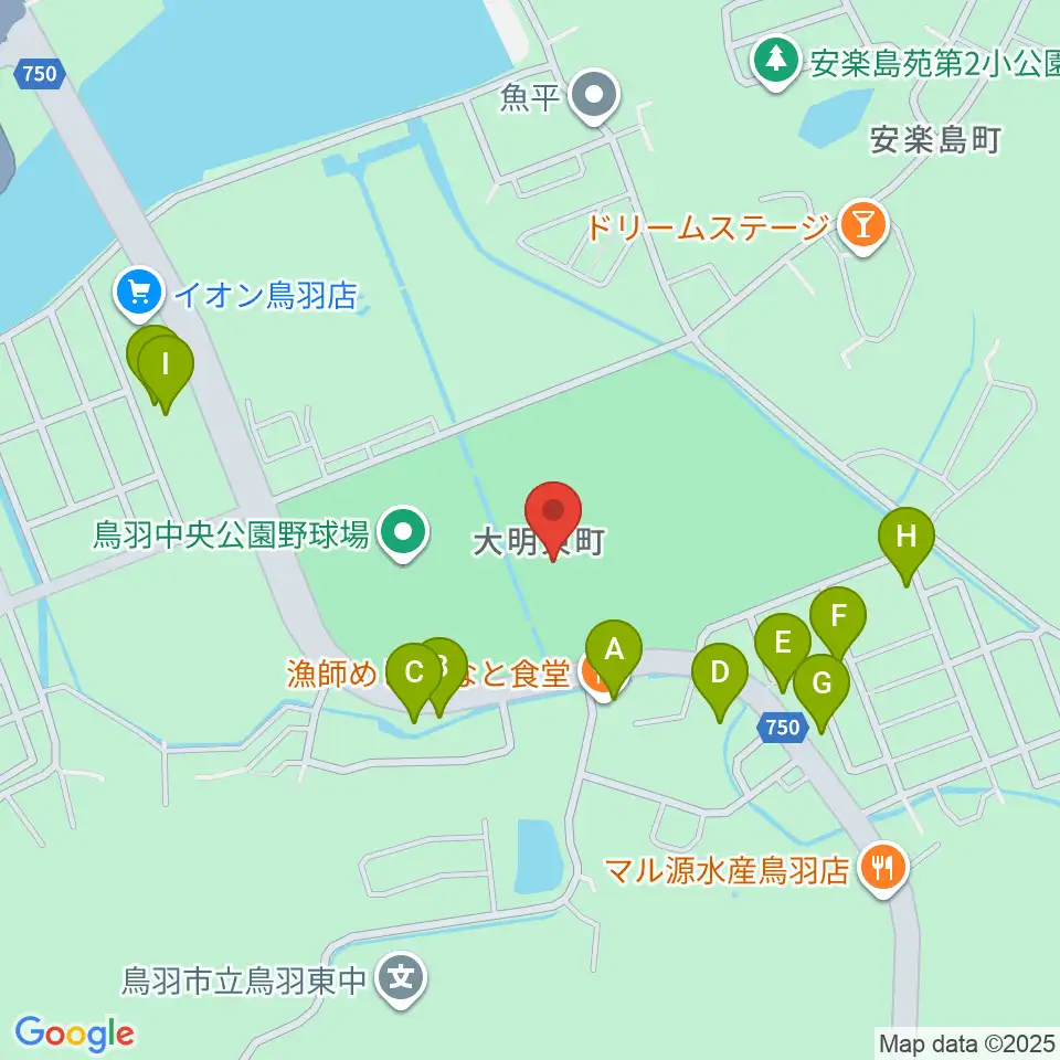 鳥羽市民体育館周辺のファミレス・ファーストフード一覧地図