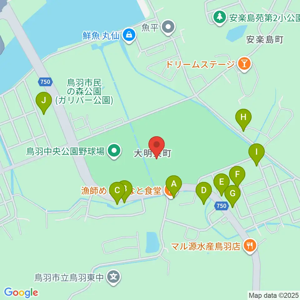 鳥羽市民体育館周辺のファミレス・ファーストフード一覧地図