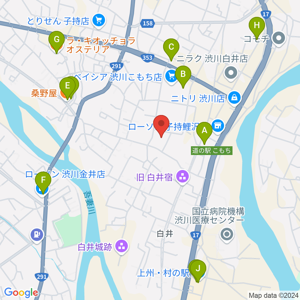 JESCOアリーナ渋川周辺のファミレス・ファーストフード一覧地図