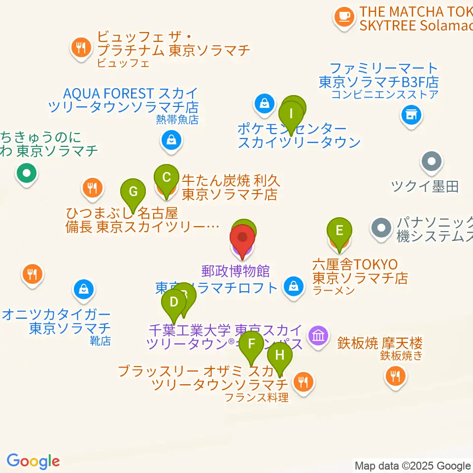 郵政博物館周辺のファミレス・ファーストフード一覧地図