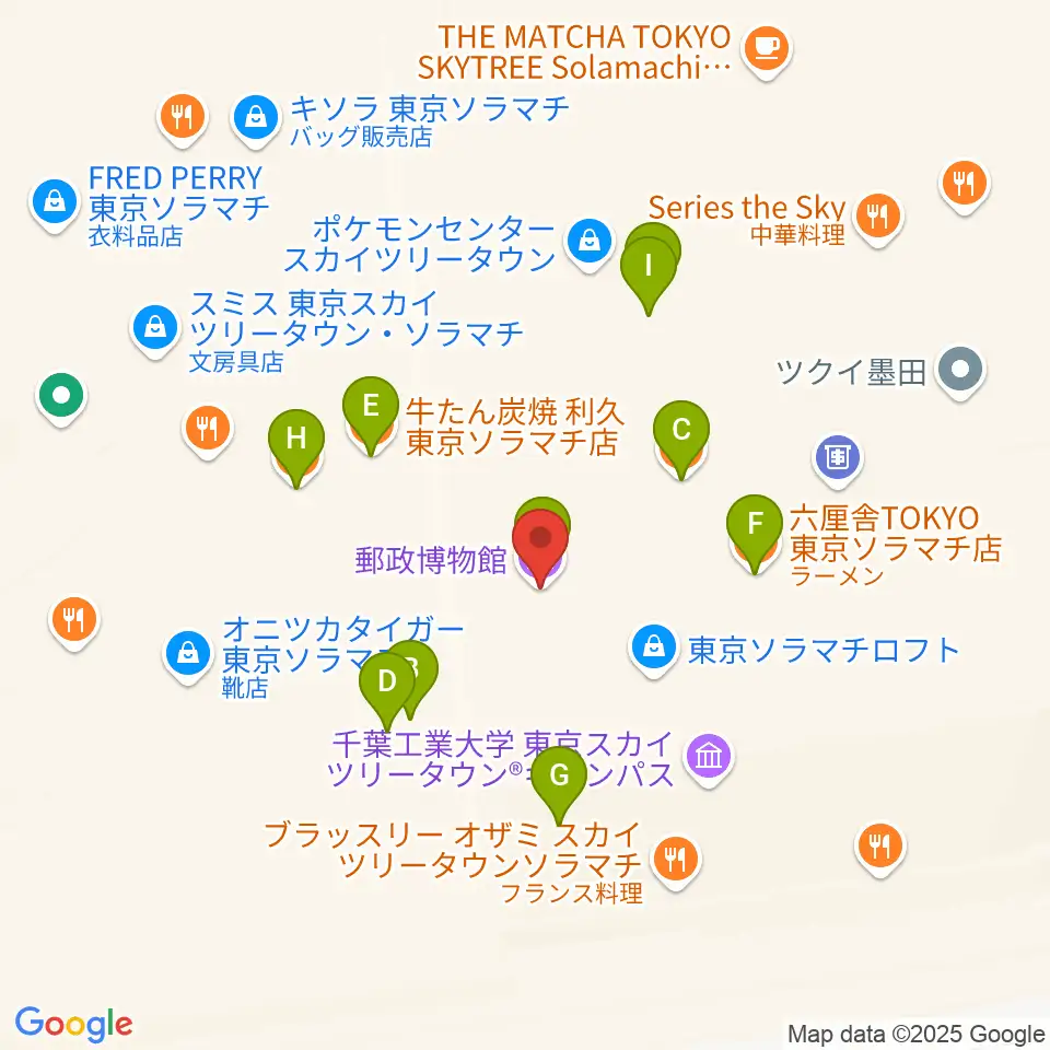 郵政博物館周辺のファミレス・ファーストフード一覧地図