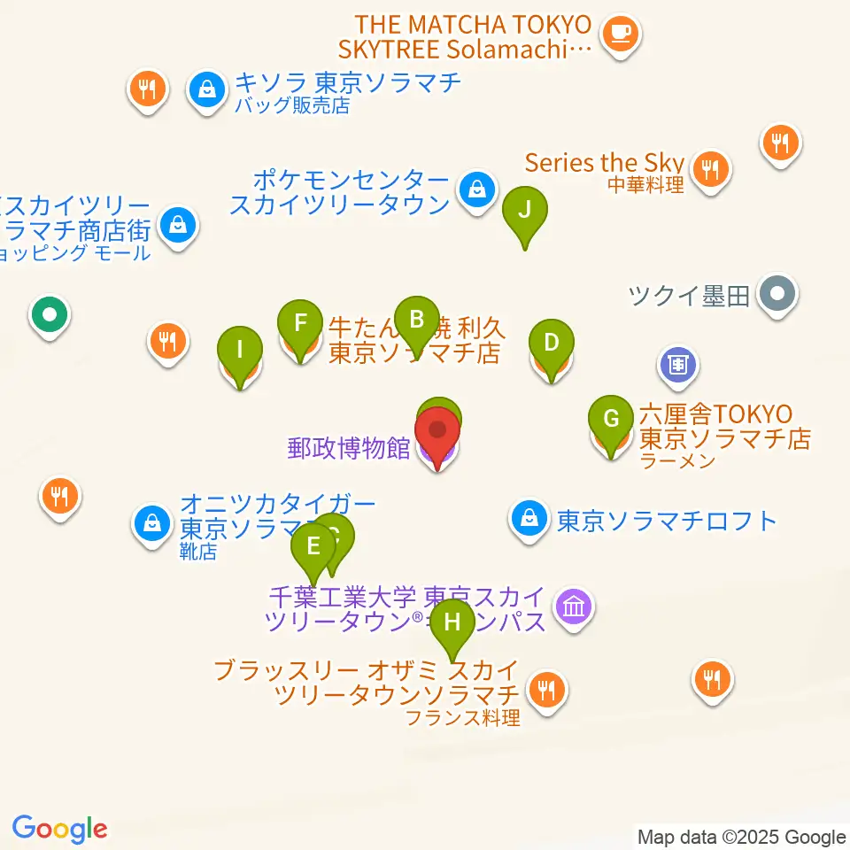 郵政博物館周辺のファミレス・ファーストフード一覧地図