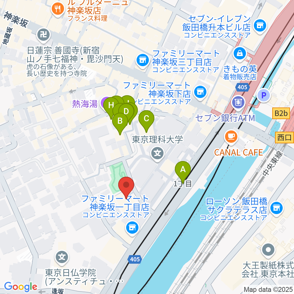 東京理科大学 近代科学資料館周辺のファミレス・ファーストフード一覧地図