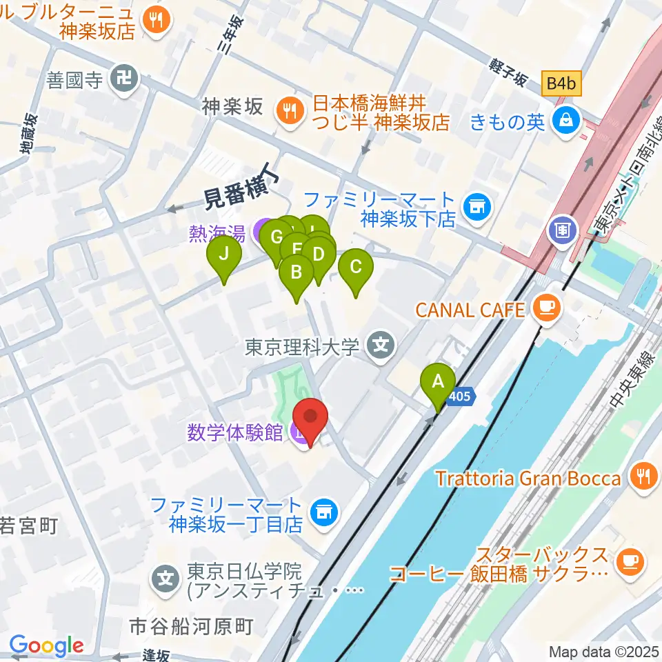 東京理科大学 近代科学資料館周辺のファミレス・ファーストフード一覧地図