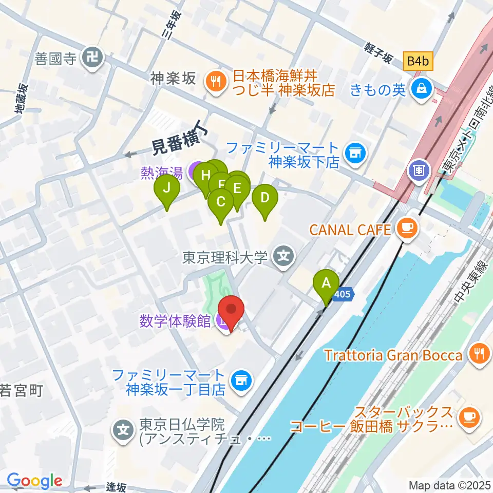 東京理科大学 近代科学資料館周辺のファミレス・ファーストフード一覧地図