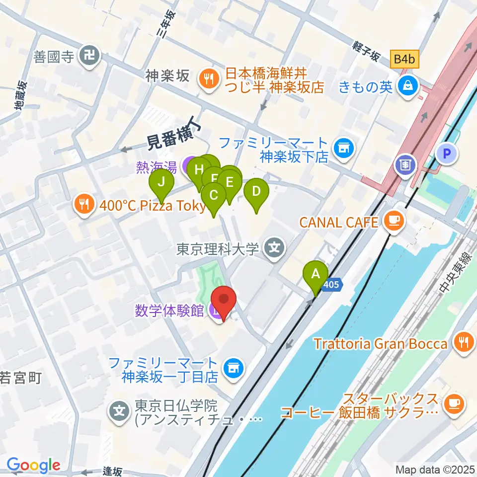 東京理科大学 近代科学資料館周辺のファミレス・ファーストフード一覧地図