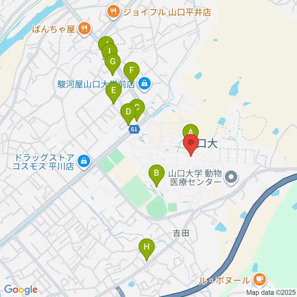 山口大学埋蔵文化財資料館周辺のファミレス・ファーストフード一覧地図