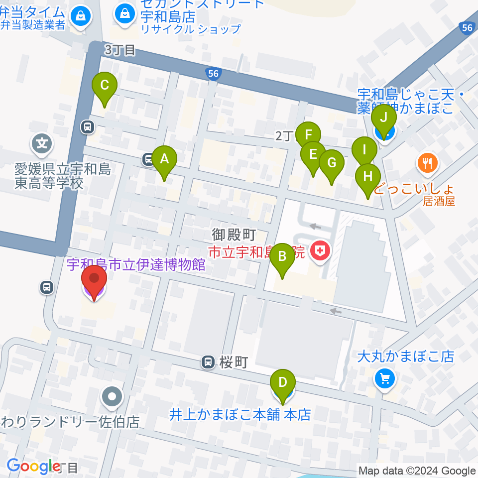 宇和島市立伊達博物館周辺のファミレス・ファーストフード一覧地図