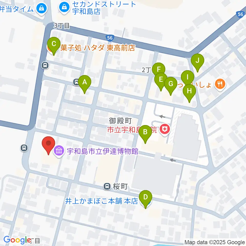 宇和島市立伊達博物館周辺のファミレス・ファーストフード一覧地図