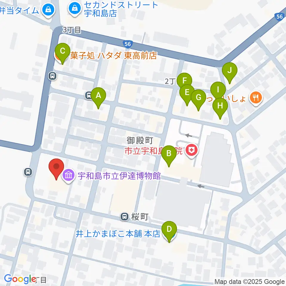 宇和島市立伊達博物館周辺のファミレス・ファーストフード一覧地図