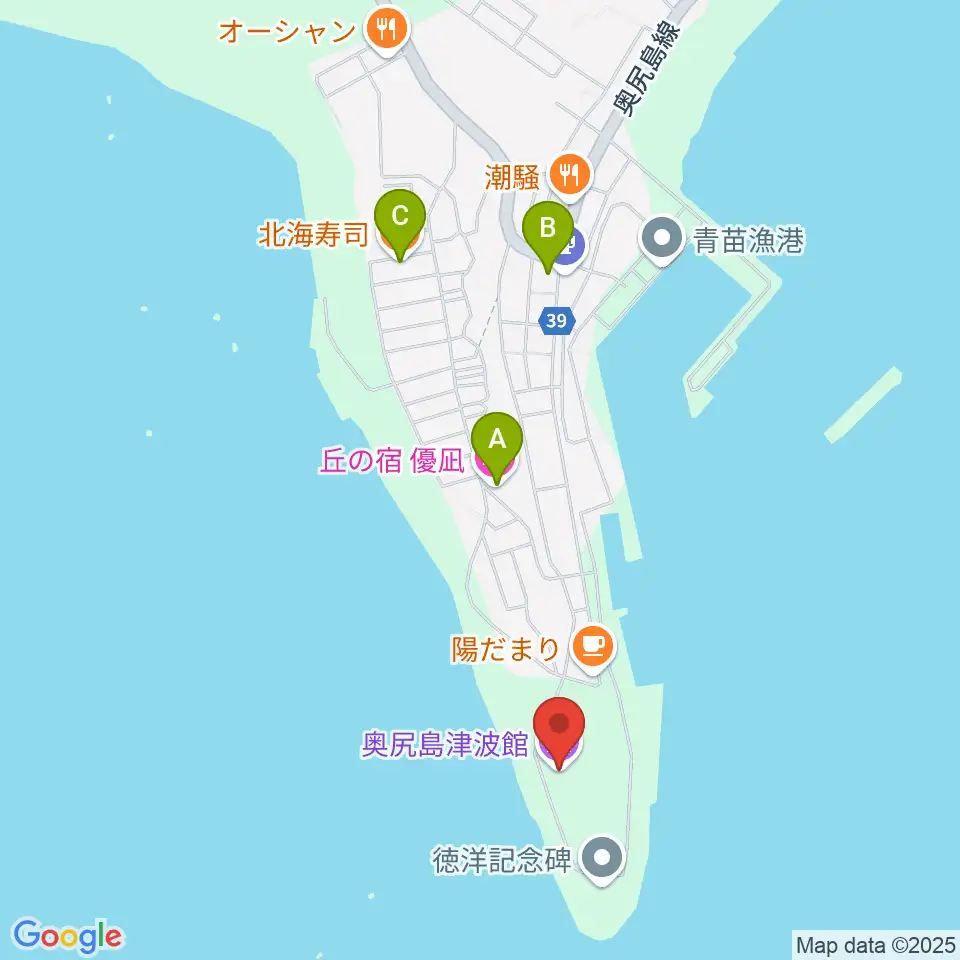 奥尻島津波館周辺のファミレス・ファーストフード一覧地図
