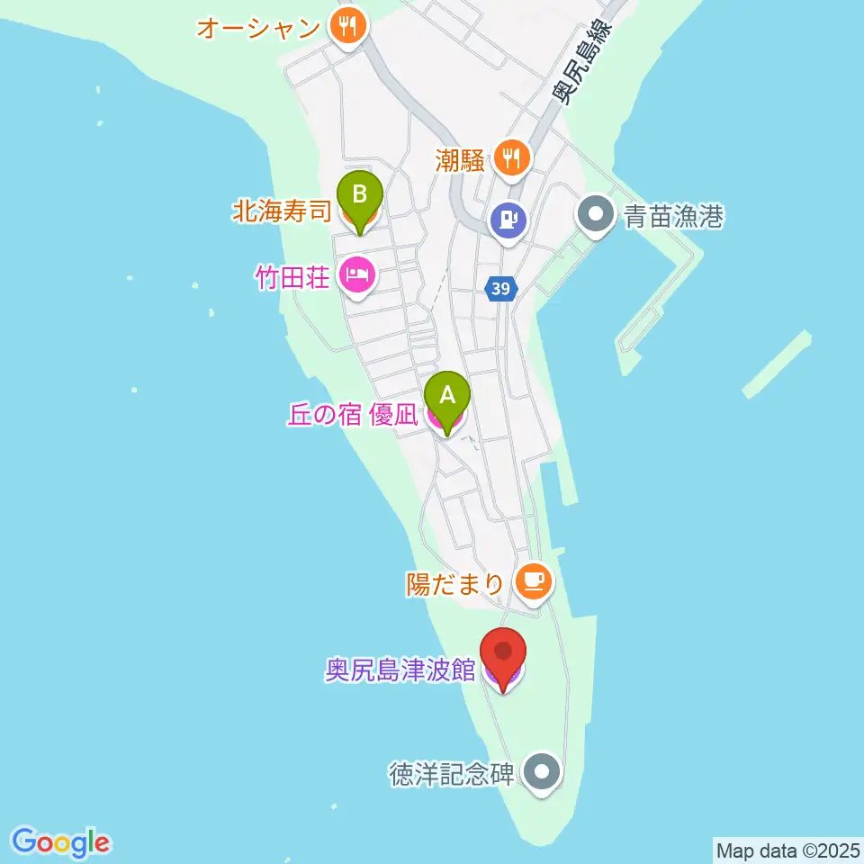奥尻島津波館周辺のファミレス・ファーストフード一覧地図