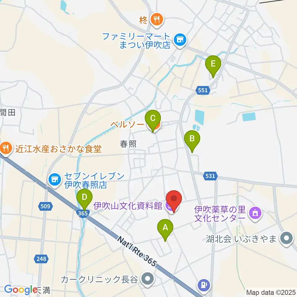 米原市伊吹山文化資料館周辺のファミレス・ファーストフード一覧地図