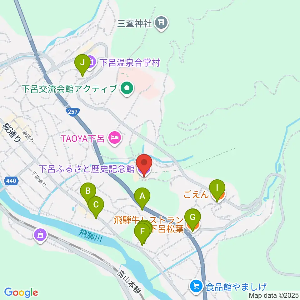 下呂ふるさと歴史記念館周辺のファミレス・ファーストフード一覧地図