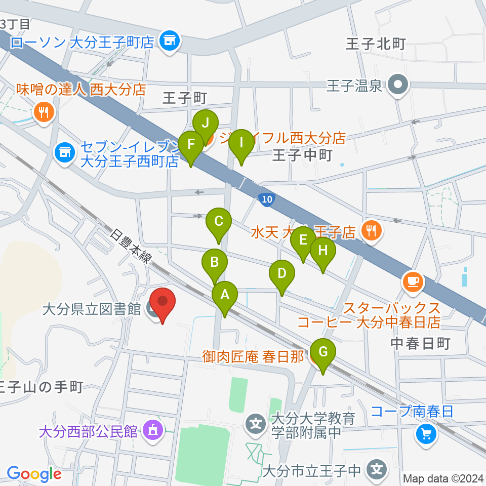 大分県立先哲史料館周辺のファミレス・ファーストフード一覧地図