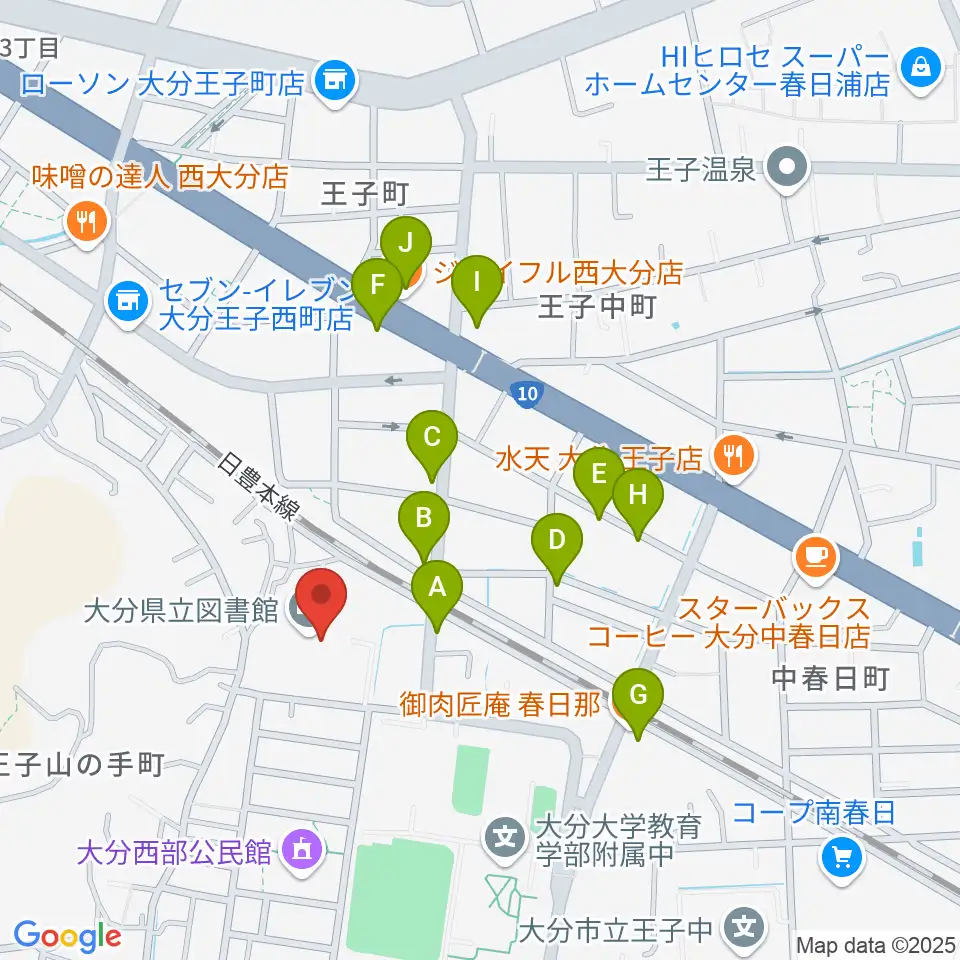 大分県立先哲史料館周辺のファミレス・ファーストフード一覧地図