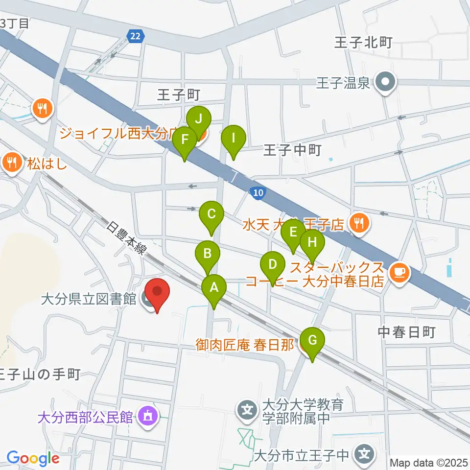 大分県立先哲史料館周辺のファミレス・ファーストフード一覧地図