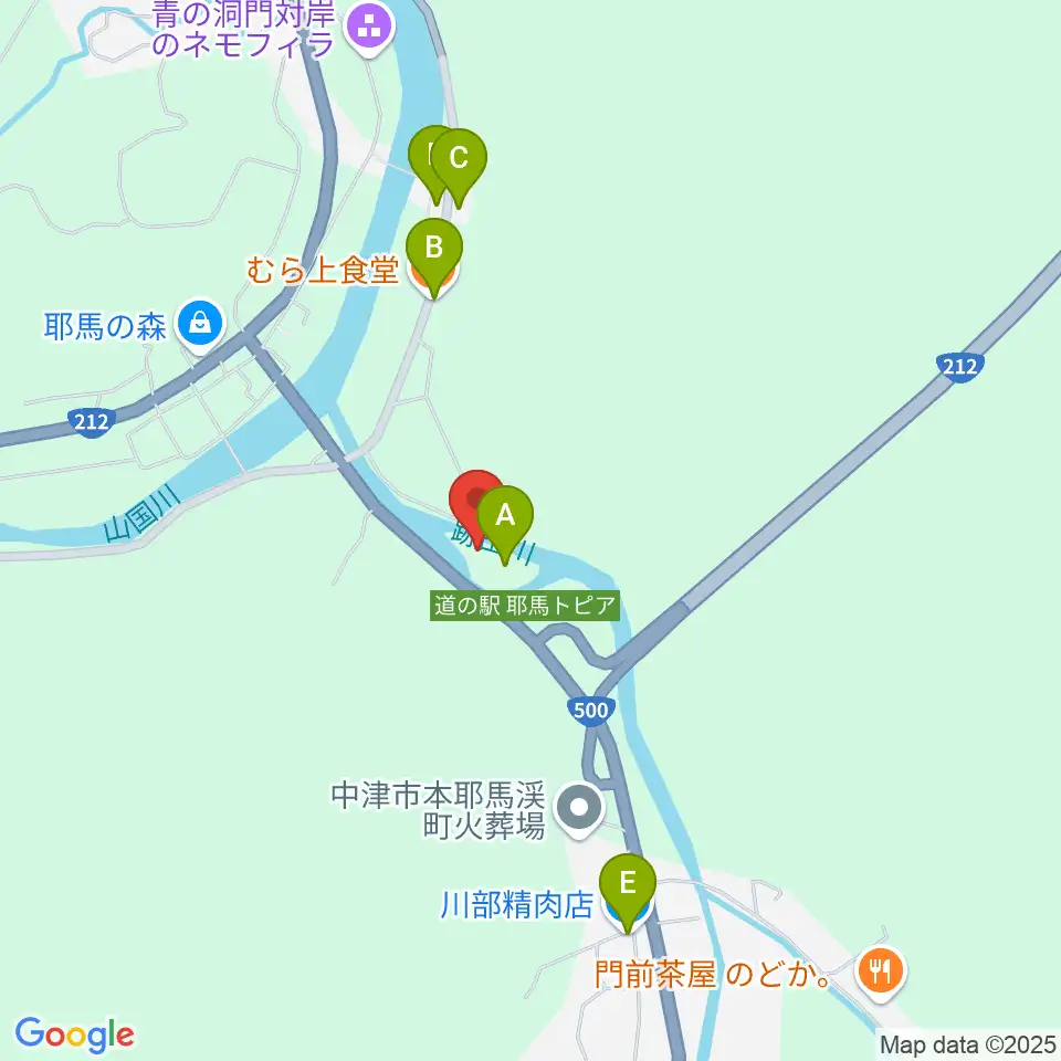 耶馬渓風物館周辺のファミレス・ファーストフード一覧地図