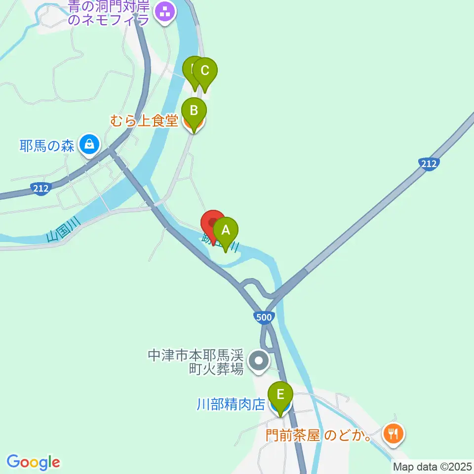 耶馬渓風物館周辺のファミレス・ファーストフード一覧地図