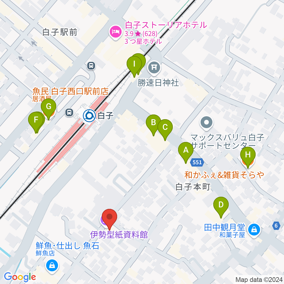 伊勢型紙資料館周辺のファミレス・ファーストフード一覧地図