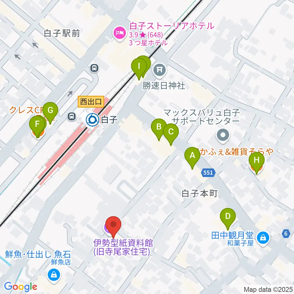 伊勢型紙資料館周辺のファミレス・ファーストフード一覧地図