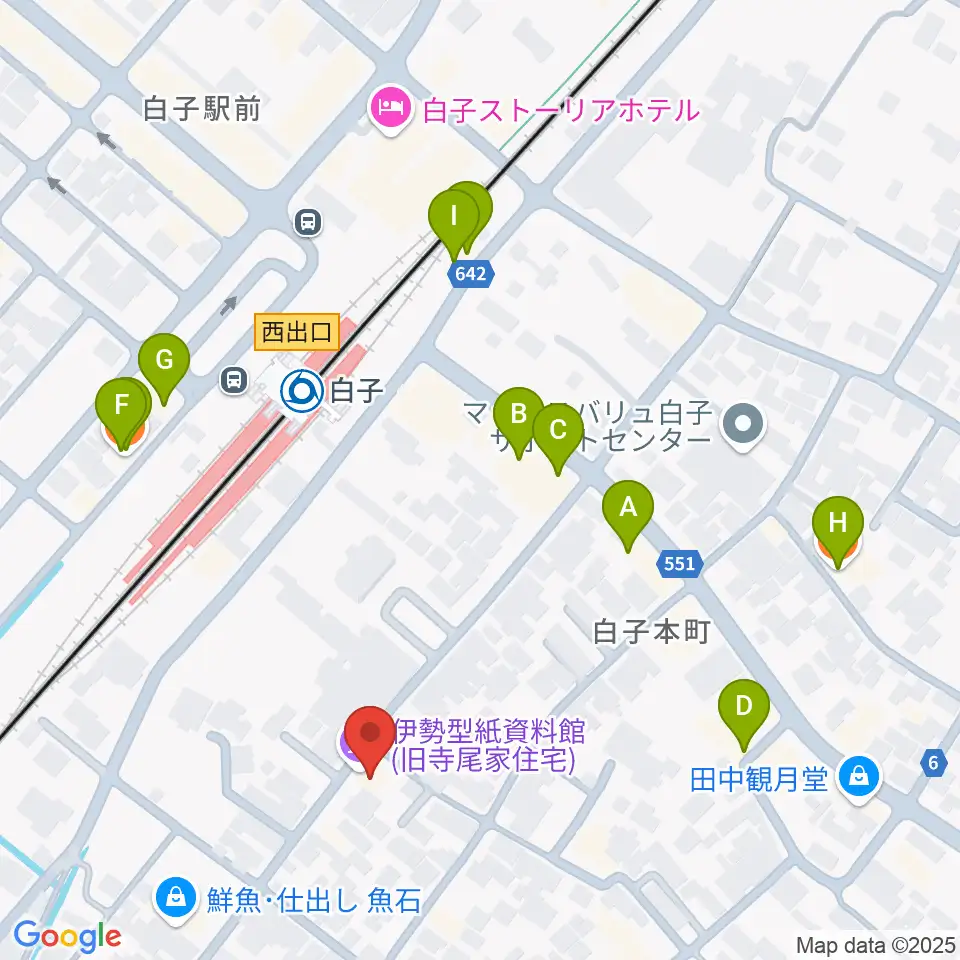 伊勢型紙資料館周辺のファミレス・ファーストフード一覧地図