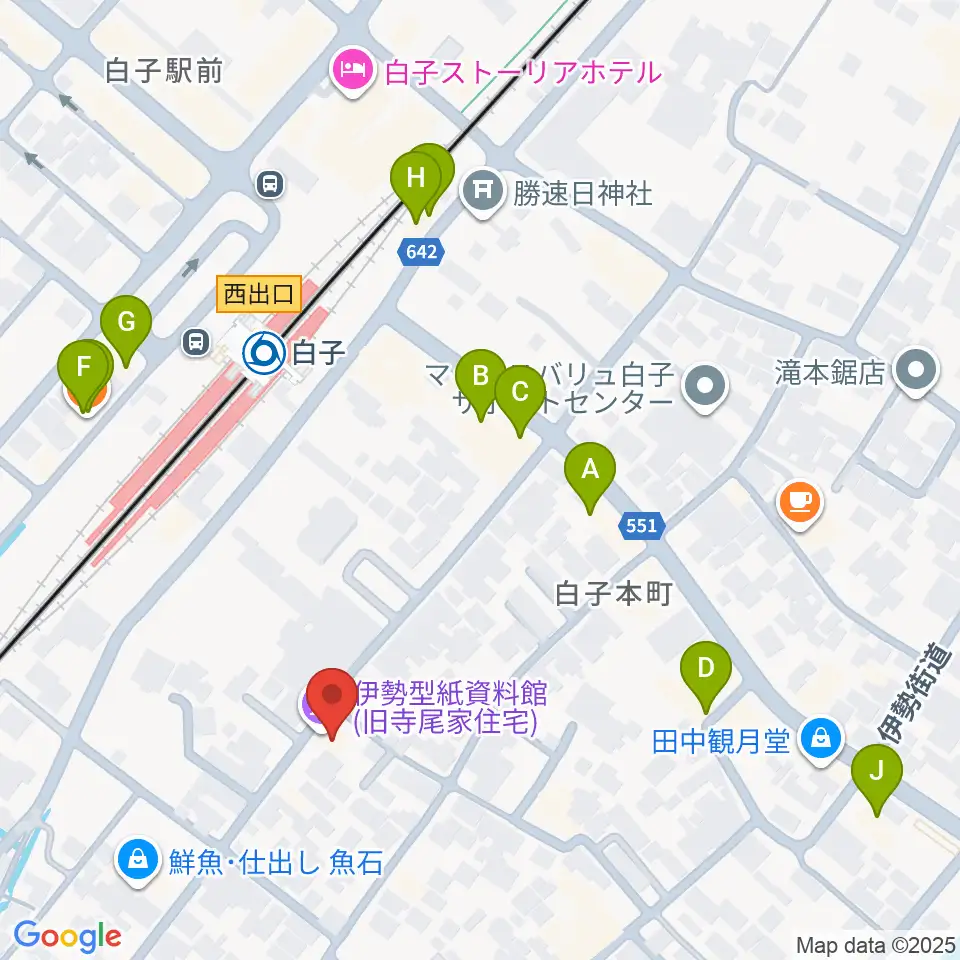 伊勢型紙資料館周辺のファミレス・ファーストフード一覧地図