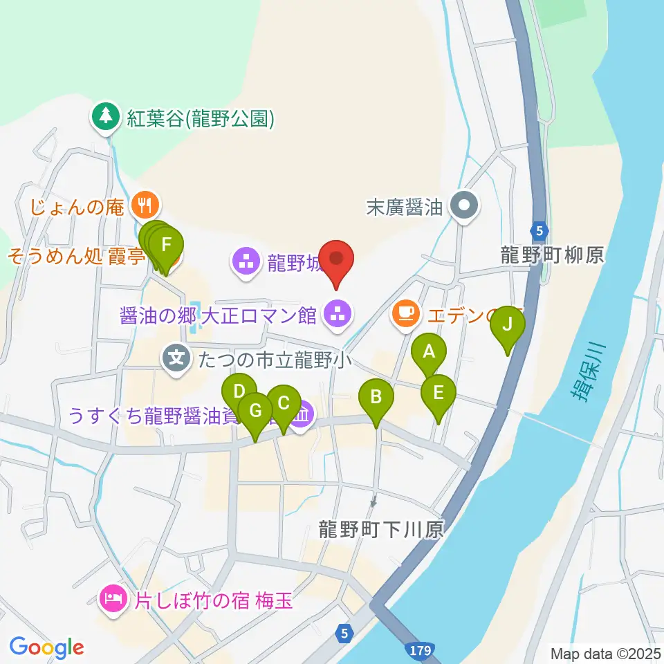 たつの市立龍野歴史文化資料館周辺のファミレス・ファーストフード一覧地図