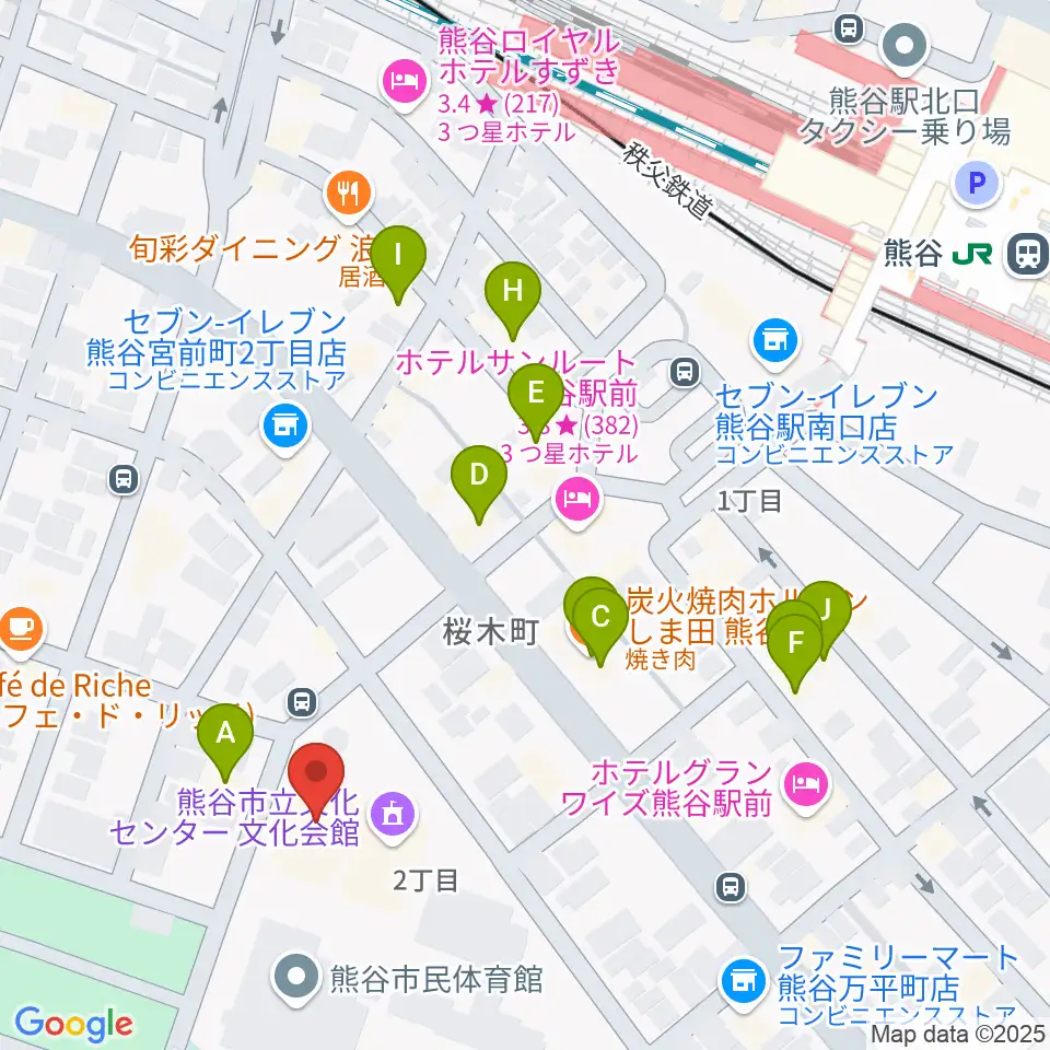 熊谷図書館 美術・郷土資料展示室周辺のファミレス・ファーストフード一覧地図
