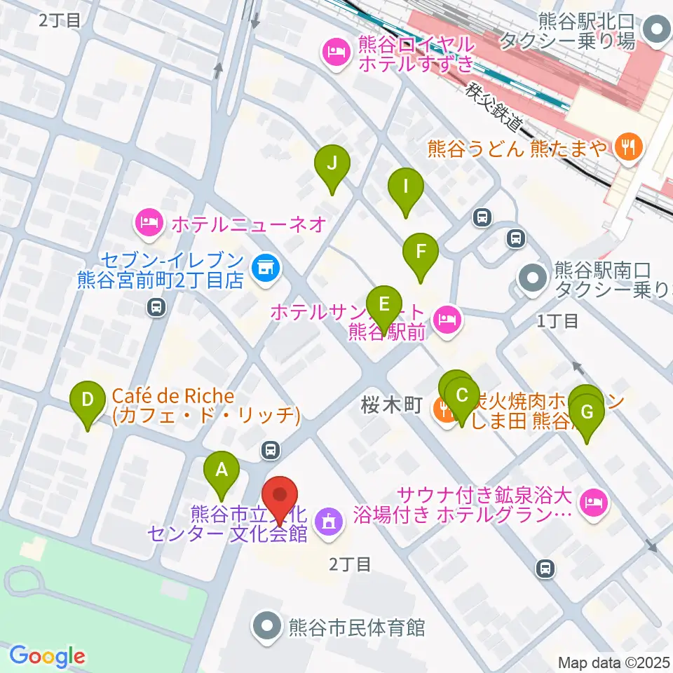 熊谷図書館 美術・郷土資料展示室周辺のファミレス・ファーストフード一覧地図